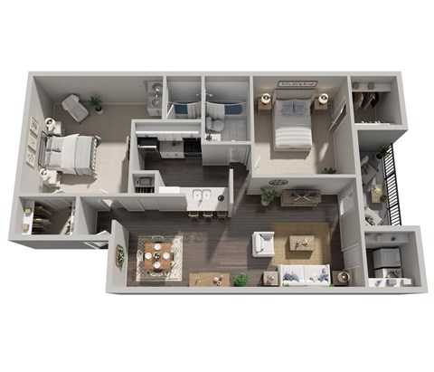 Floor plan for 2 beds, 2 baths, 945 sqft